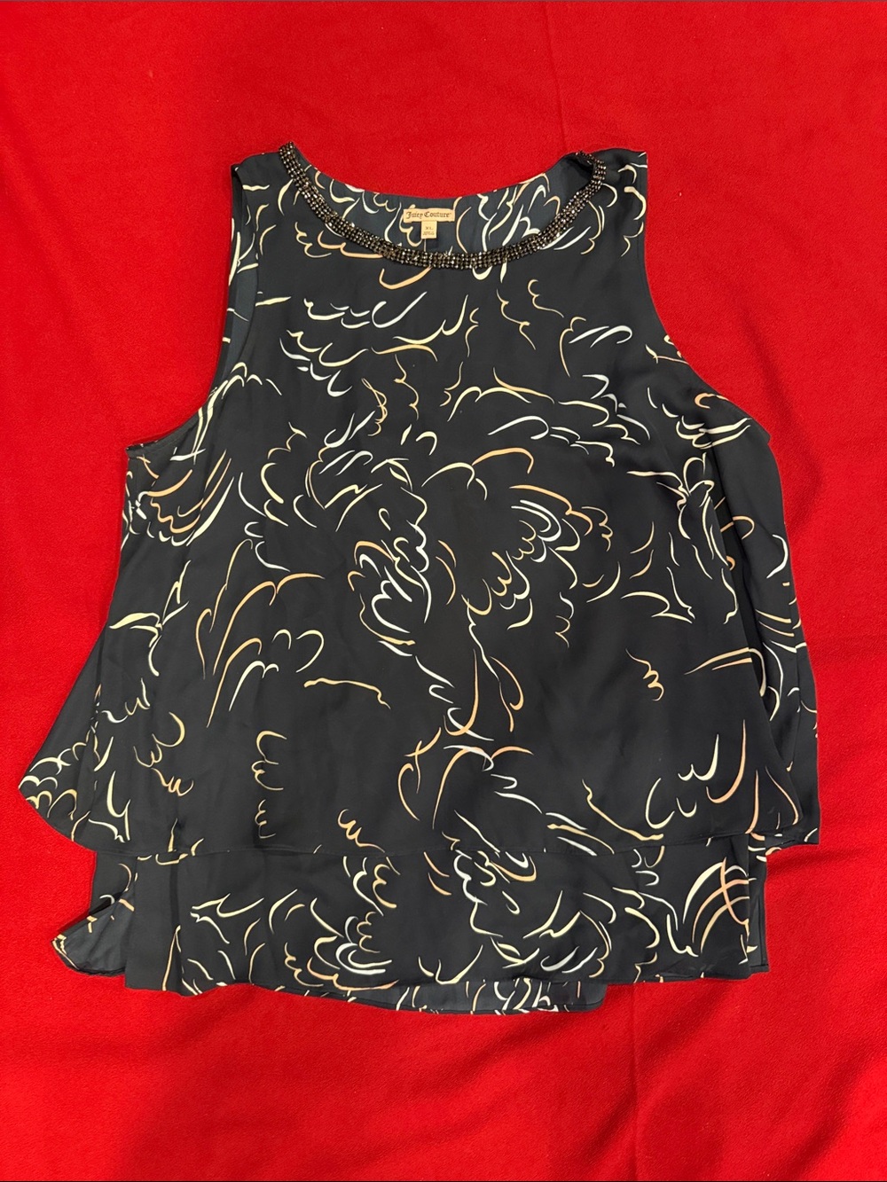 Juicy Couture Navy Sleeveless top with rhinestone neckline Brushstroke Print